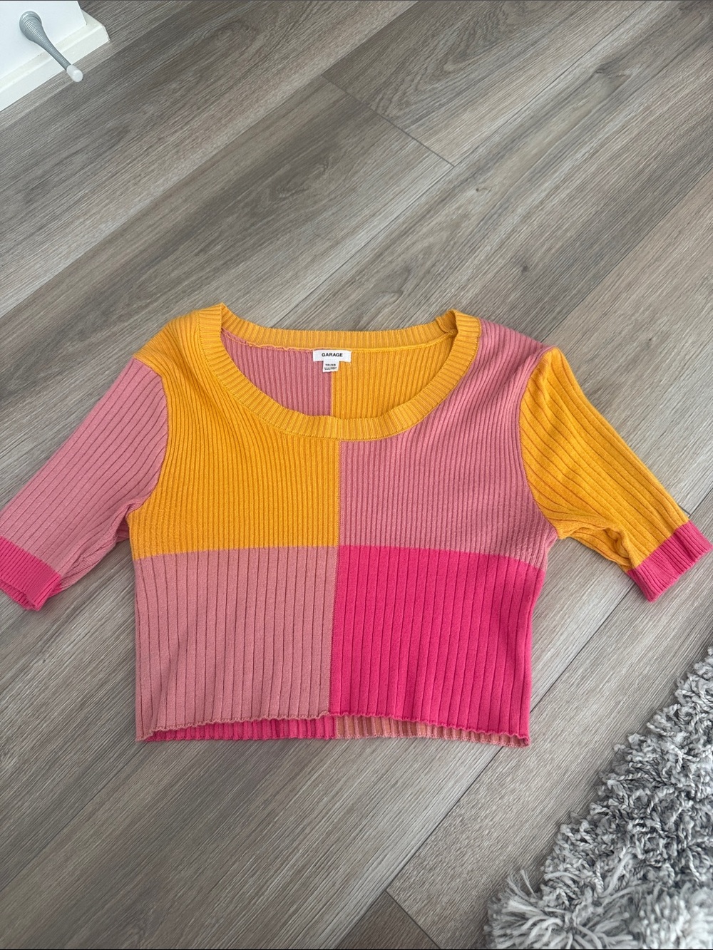 Garage Colorblock Ribbed Crop Top - Pink & Yellow
